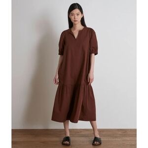 Maison 123 Elegant Brown V-Neck Dress